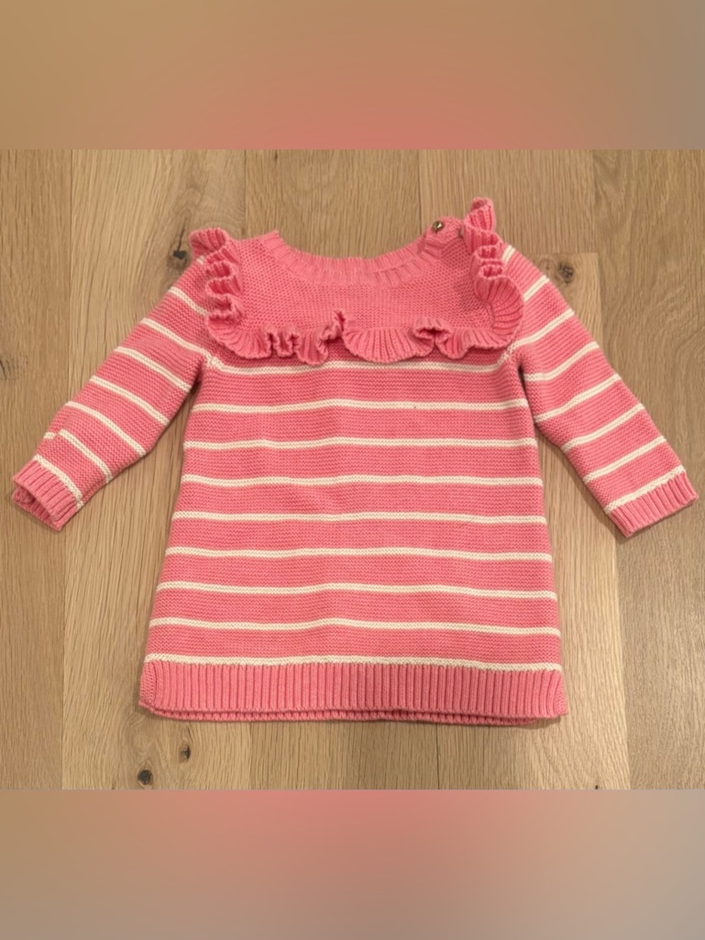 Baby GAP Toddler Pink and White Striped Knit Ruffle Sweater Dress